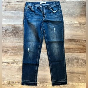 Kancan Slightly Distressed Dark Denim Capri - KC5015D